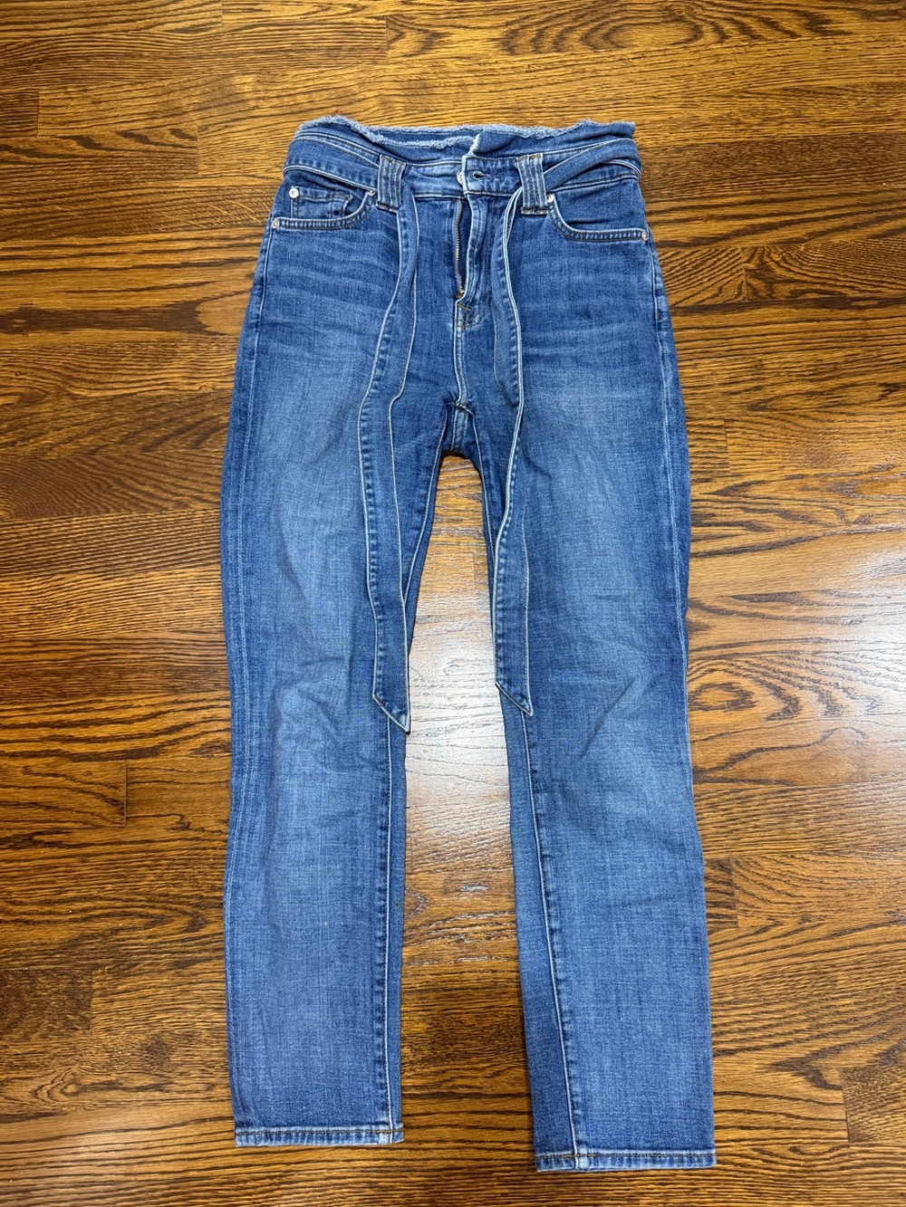 7 for all man kind, Blue Skinny High-Rise Tie-Waist Jeans
